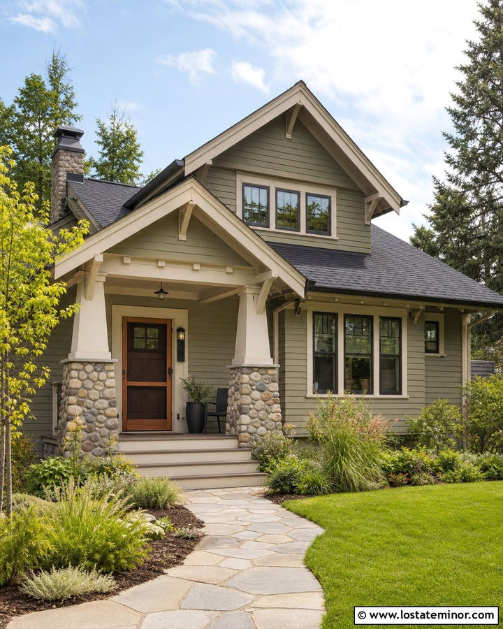 Sage Green Craftsman With Cedar Screen Door - 30 Sage Green House Design With Screen Door Ideas