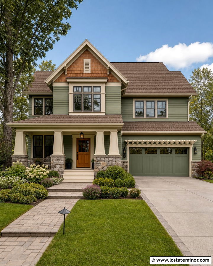 Sage Green Craftsman With Cedar Shingle Gables - 30 Sage Green House Design With Shingles Ideas