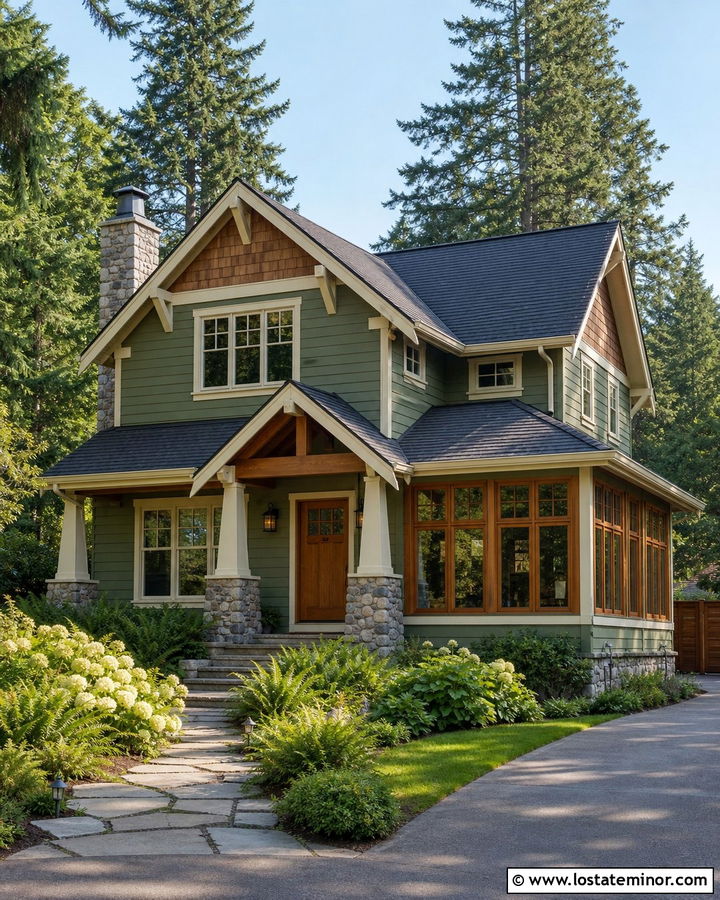 Sage Green Craftsman With Cedar Sunroom - 30 Sage Green House Design With Sunroom Ideas