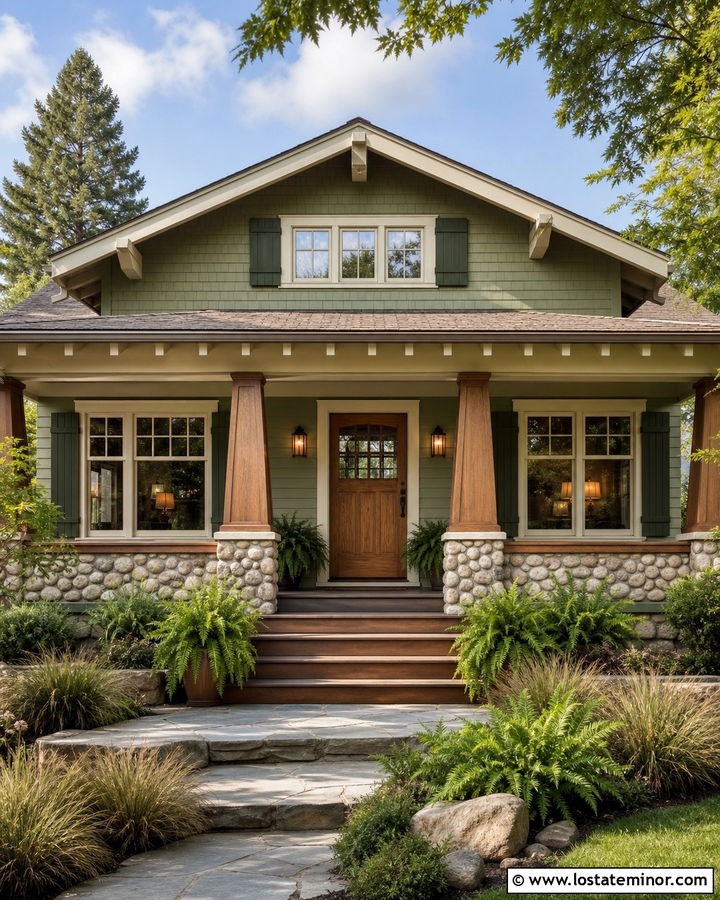 Sage Green Craftsman With Mission Shutters - 30 Sage Green House Design With Shutters Ideas