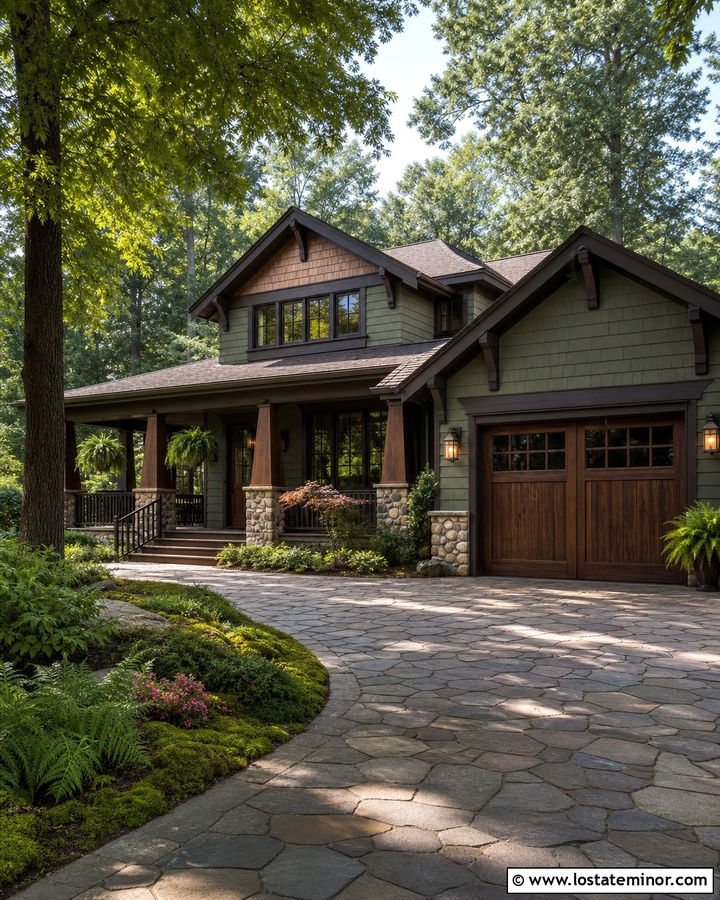 Sage Green Craftsman With Stone Driveway - 30 Sage Green House Design With Driveway Ideas