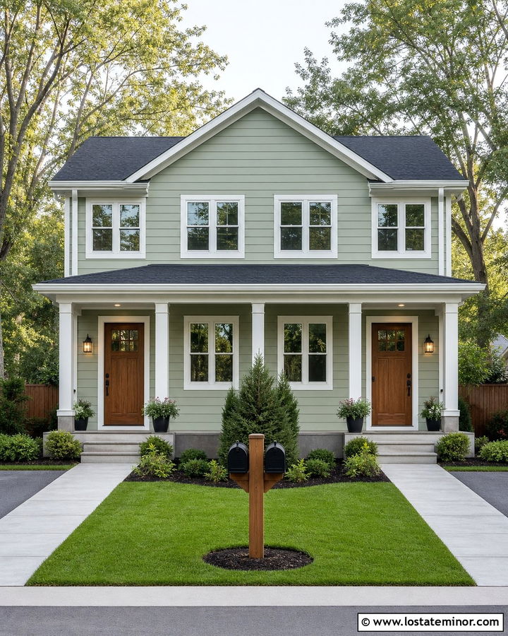 Sage Green Duplex With Double Mailbox Post - 30 Sage Green House Design With Mailbox Ideas