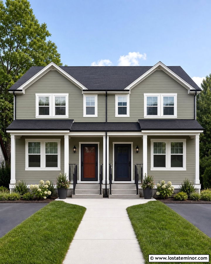 Sage Green Duplex With Matching Screen Doors - 30 Sage Green House Design With Screen Door Ideas