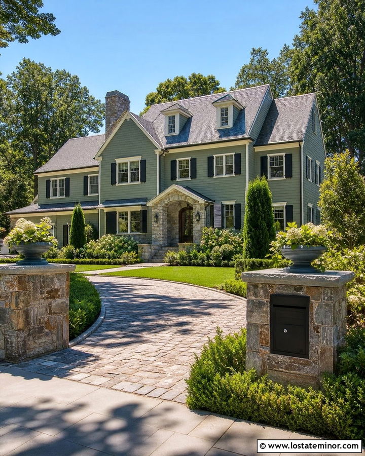 Sage Green Estate House With Pillar Mailbox - 30 Sage Green House Design With Mailbox Ideas