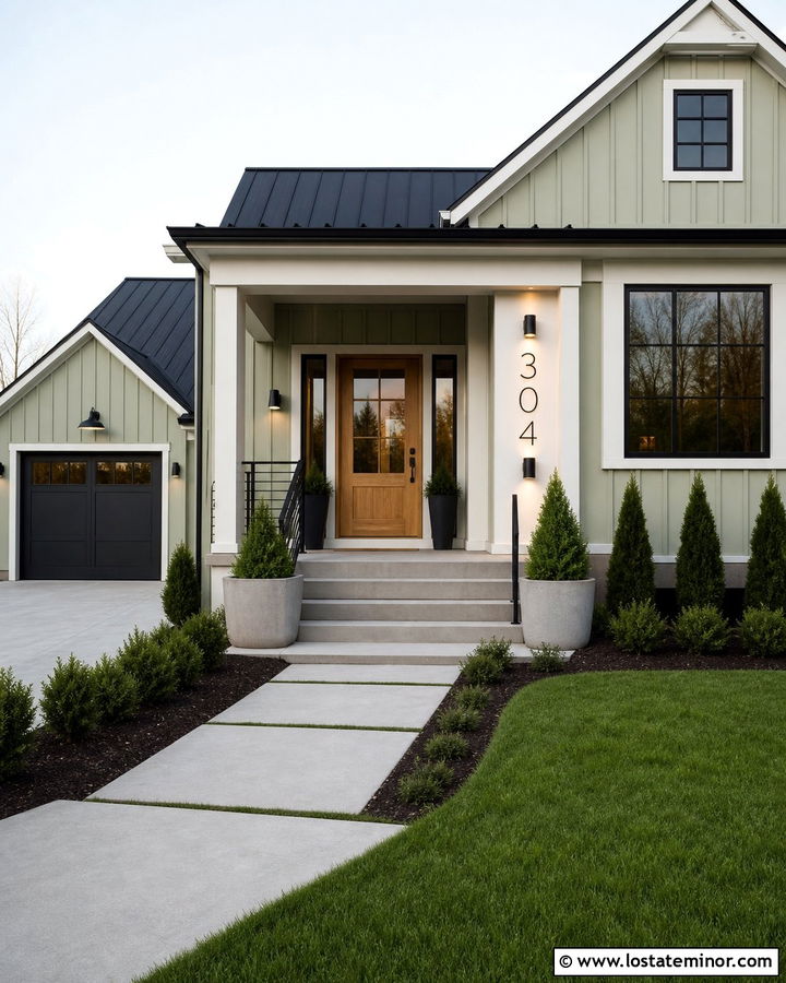 Sage Green Farmhouse With Backlit House Numbers - 30 Sage Green House Design With House Numbers Ideas