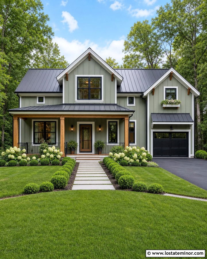Sage Green Farmhouse With Black Screen Door - 30 Sage Green House Design With Screen Door Ideas