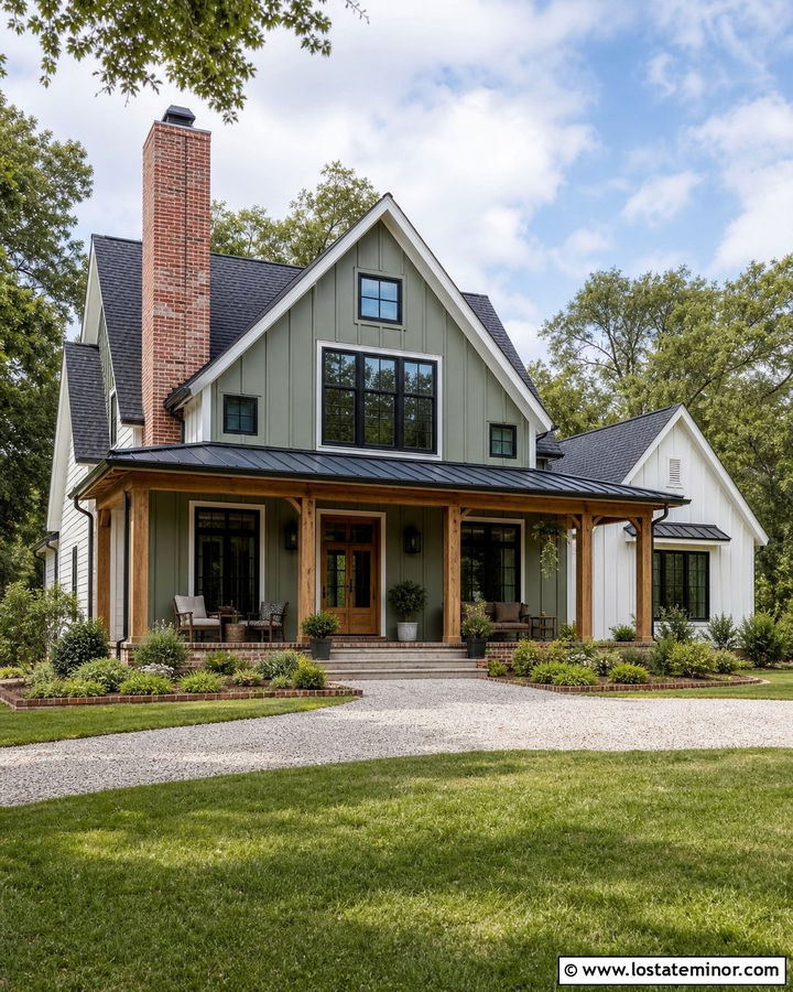 Sage Green Farmhouse With Brick Chimney - 30 Sage Green House Design With Chimney Ideas
