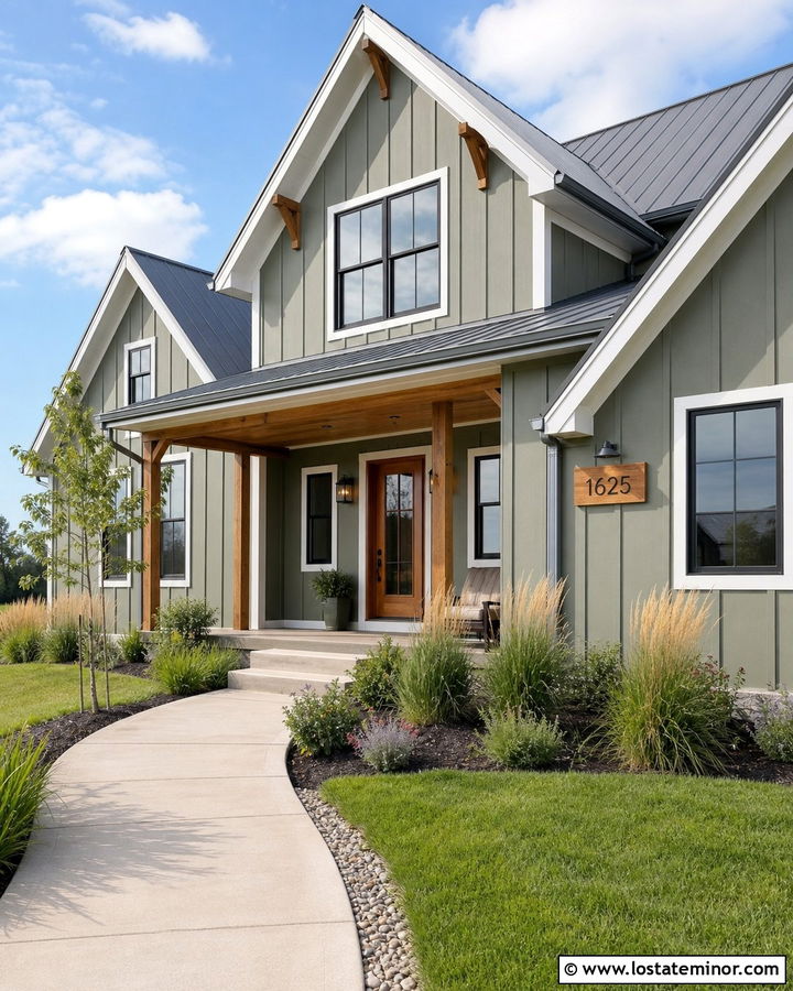 Sage Green Farmhouse With Cedar House Number Sign - 30 Sage Green House Design With House Numbers Ideas