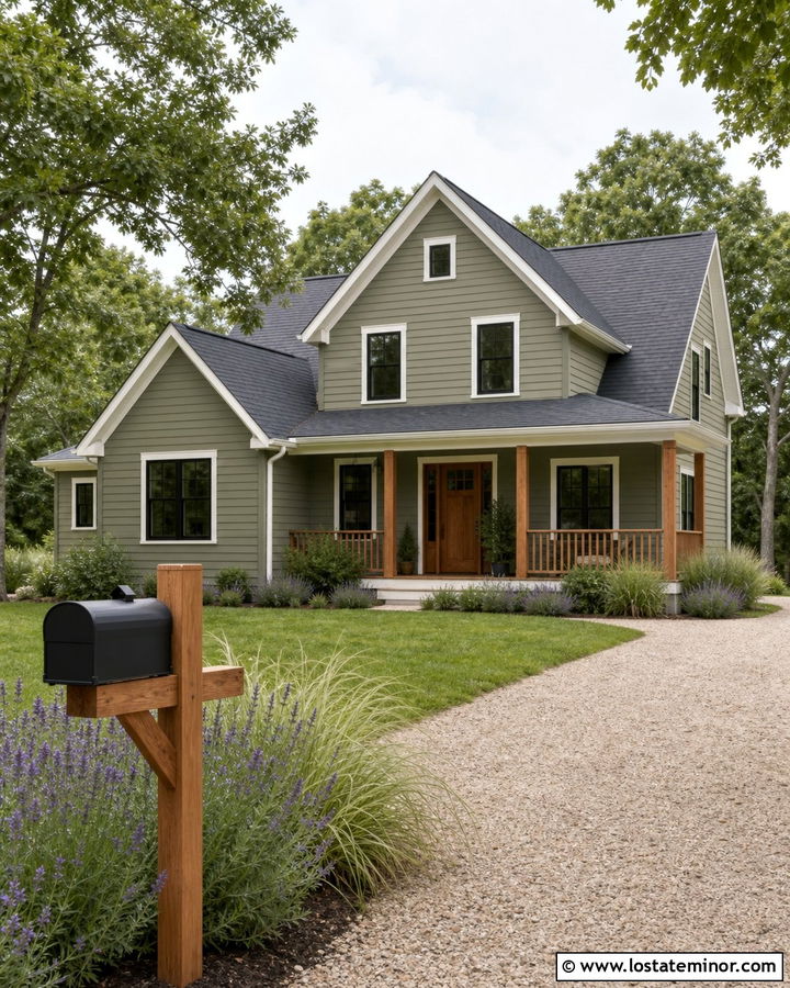 Sage Green Farmhouse With Cedar Post Mailbox - 30 Sage Green House Design With Mailbox Ideas
