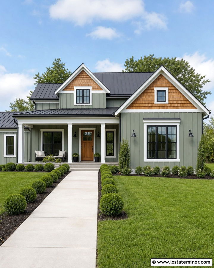 Sage Green Farmhouse With Cedar Shake Gables - 30 Sage Green House Design With Cedar Shake Ideas