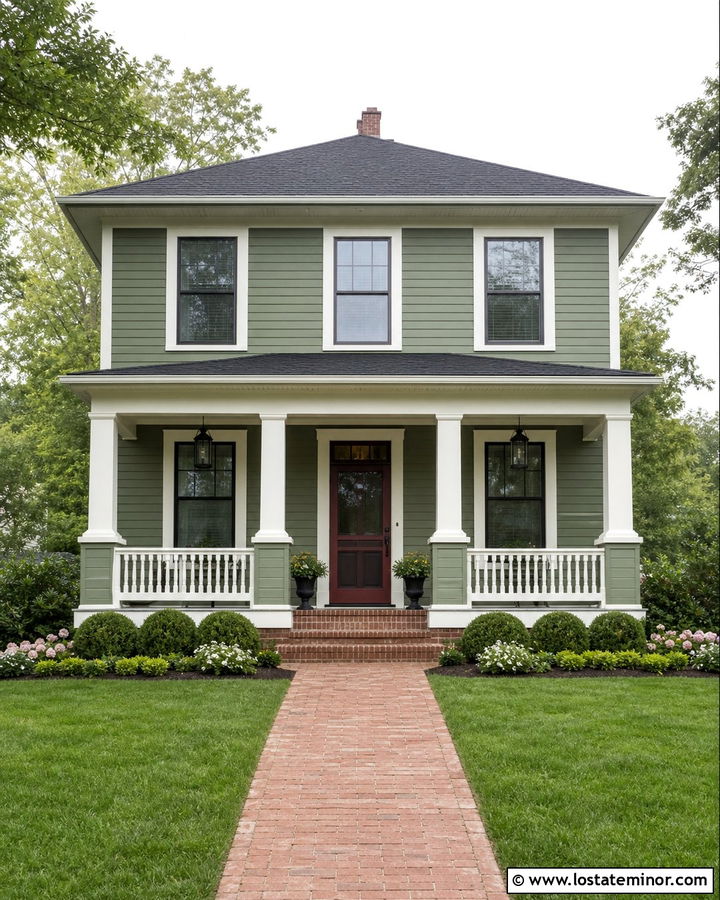 Sage Green Foursquare With Red Screen Door - 30 Sage Green House Design With Screen Door Ideas