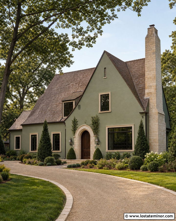 Sage Green French Country House With Chimney - 30 Sage Green House Design With Chimney Ideas