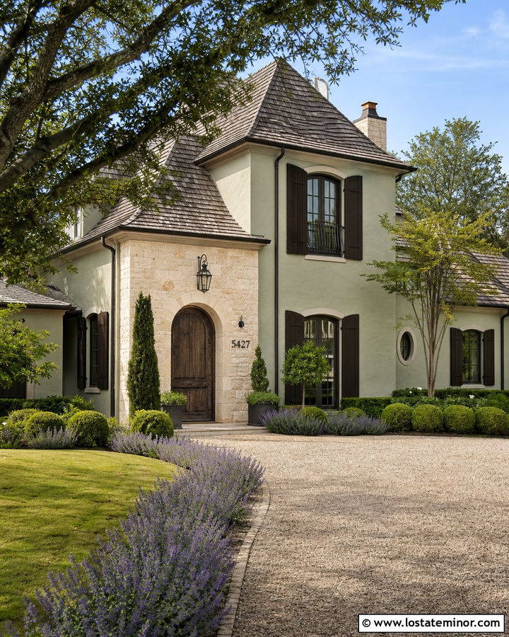 Sage Green French Country House With Iron Numbers - 30 Sage Green House Design With House Numbers Ideas