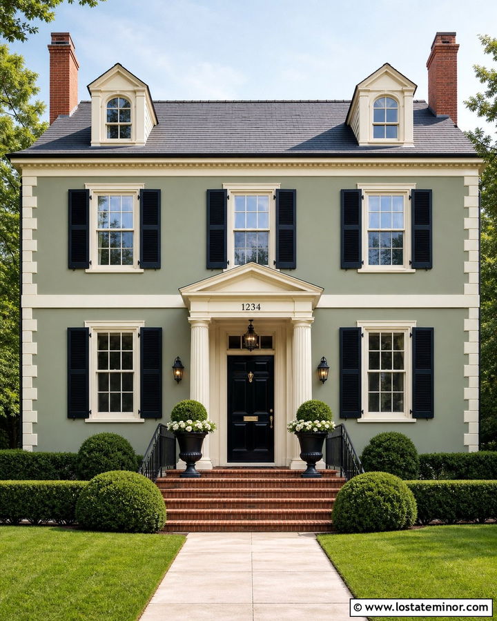 Sage Green Georgian House With Cream Number Plaque - 30 Sage Green House Design With House Numbers Ideas