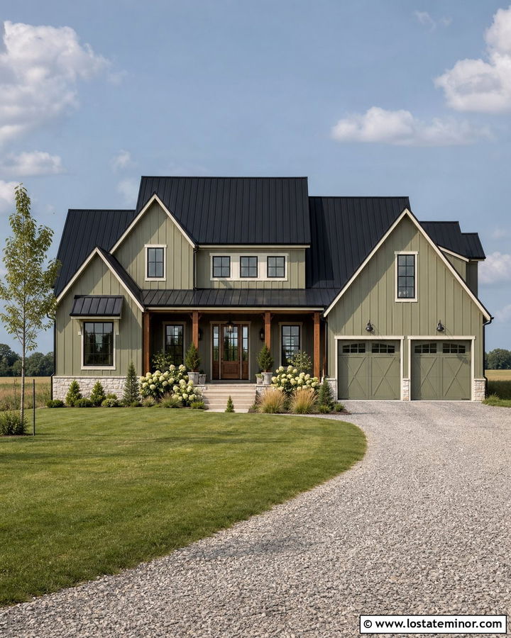 Sage Green House With A Black Metal Roof - 30 Sage Green House Design With Accents Ideas