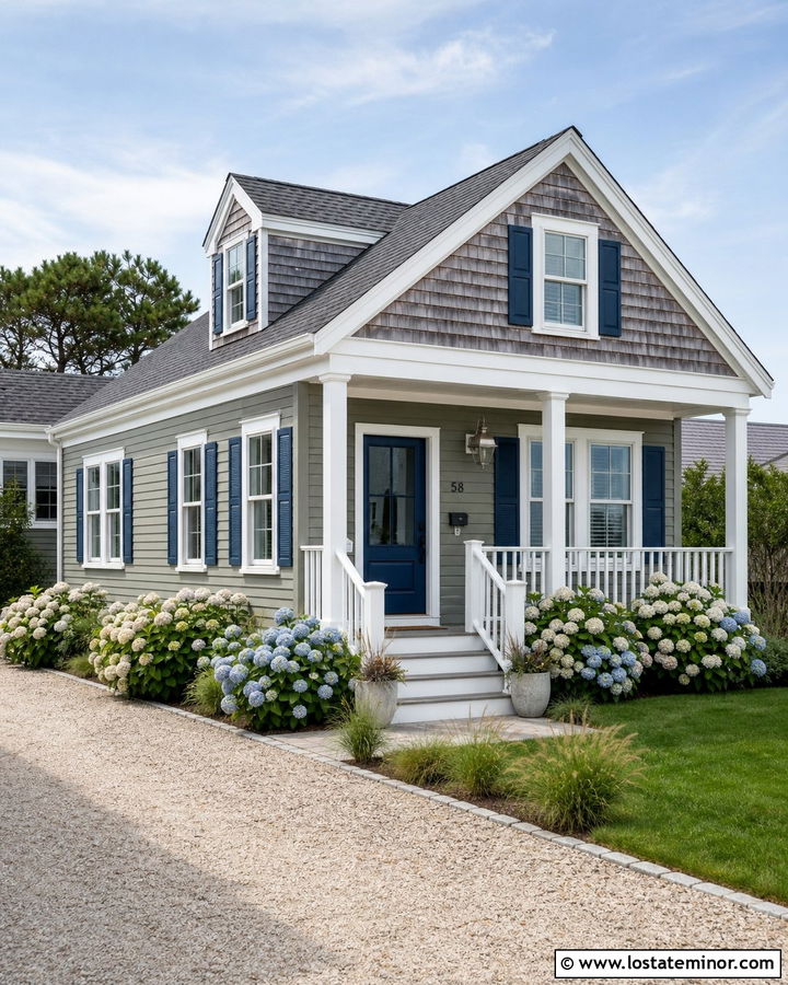 Sage Green House With A Blue Front Door - 30 Sage Green House Design With Accents Ideas