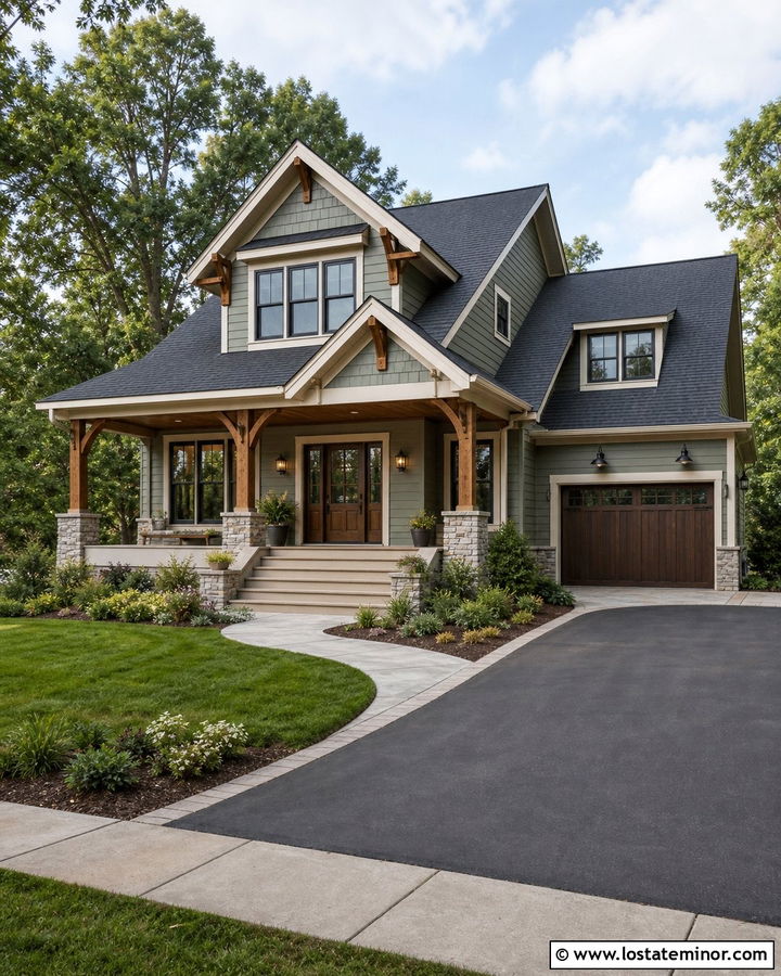 Sage Green House With A Wood Front Door - 30 Sage Green House Design With Accents Ideas