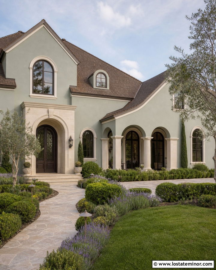 Sage Green House With Arched Bronze Window Frames - 30 Sage Green House Design With Window Frames Ideas