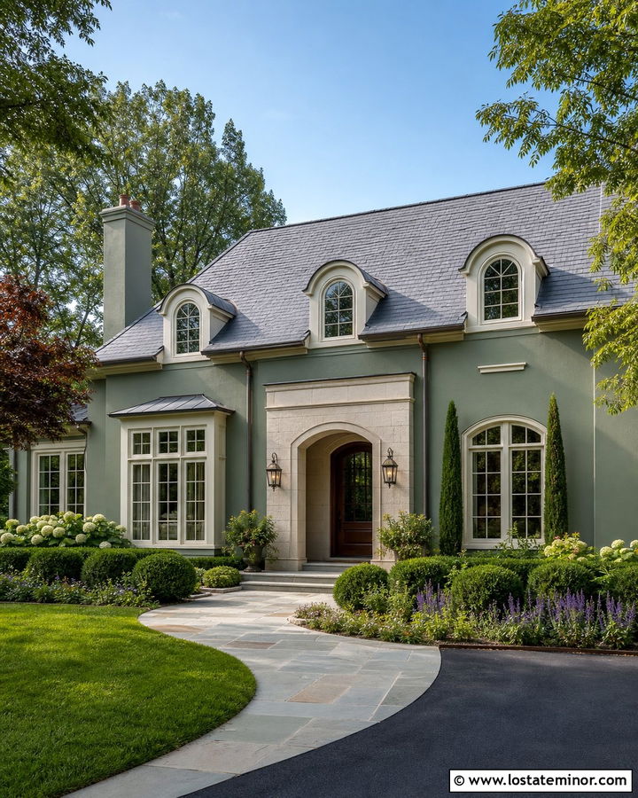 Sage Green House With Arched Dormer Windows - 30 Sage Green House Design With Dormers Ideas