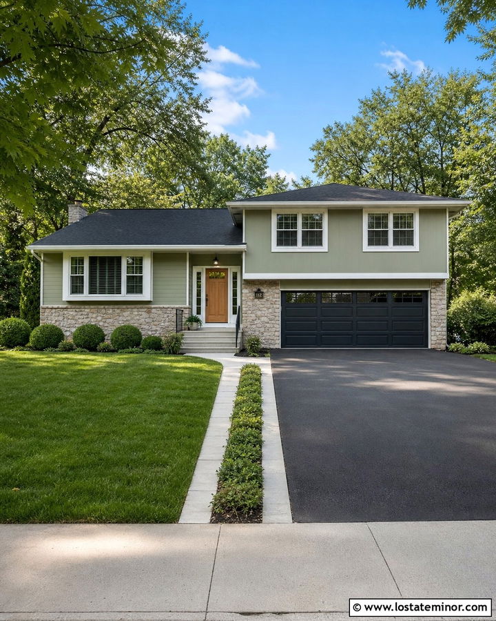 Sage Green House With Asphalt Driveway - 30 Sage Green House Design With Driveway Ideas