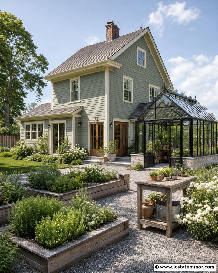 Sage Green House With Backyard Greenhouse - 30 Sage Green House Design With Backyard Ideas
