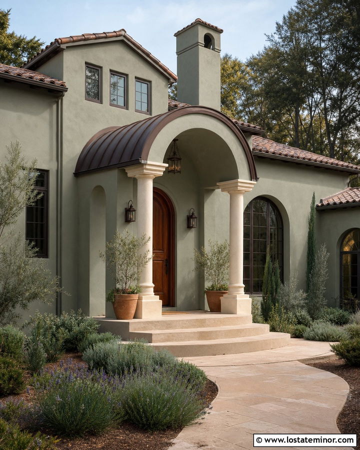 Sage Green House With Barrel Roof Portico - 30 Sage Green House Design With Portico Ideas