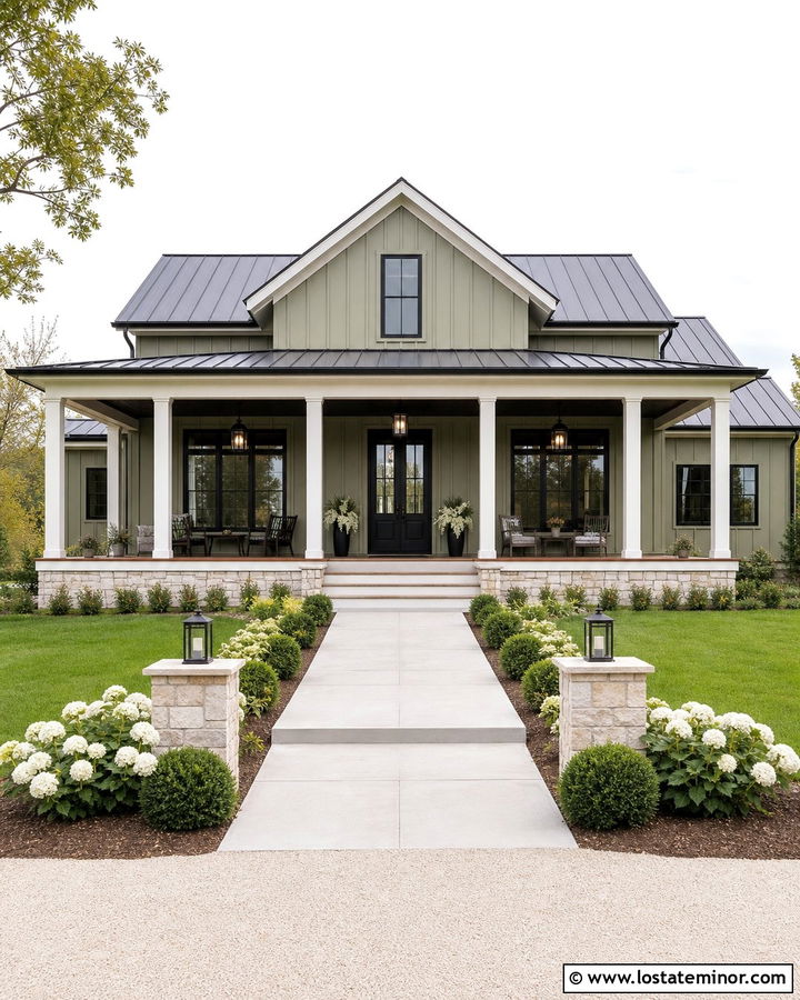 Sage Green House With Black Beadboard Porch Ceiling - 30 Sage Green House Design With Porch Ceiling Ideas