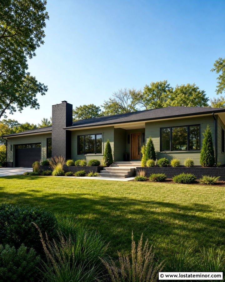 Sage Green House With Black Brick Accents - 30 Sage Green House Design With Brick Accents Ideas