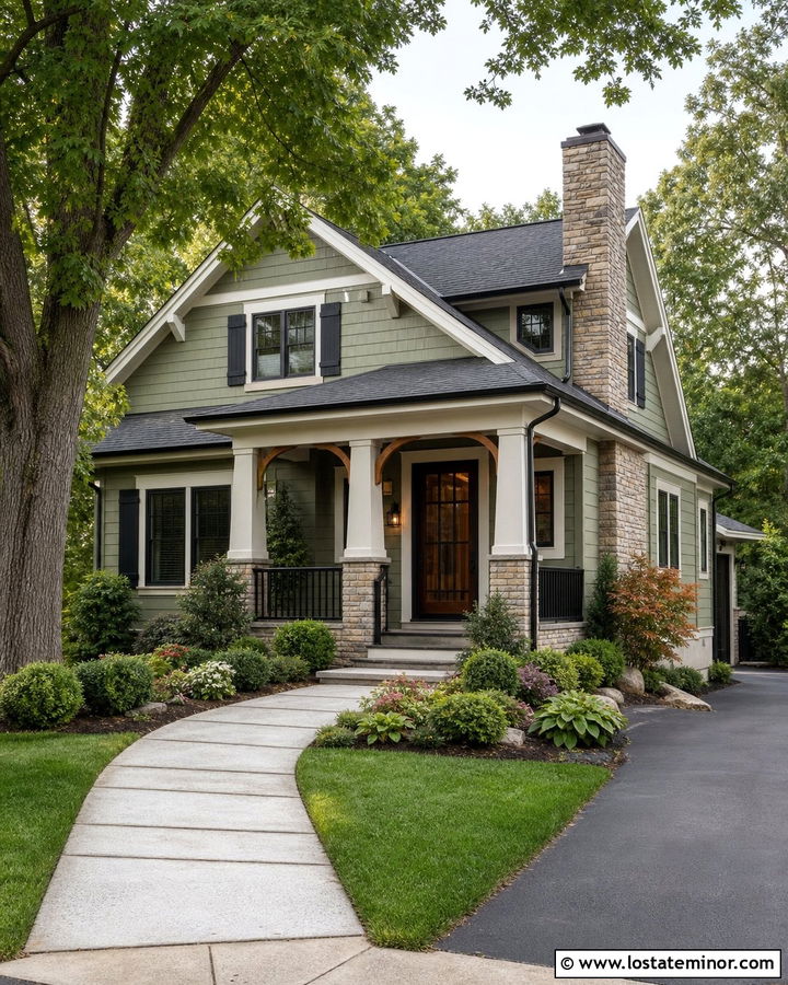 Sage Green House With Black Divided Light Storm Door - 30 Sage Green House Design With Storm Door Ideas