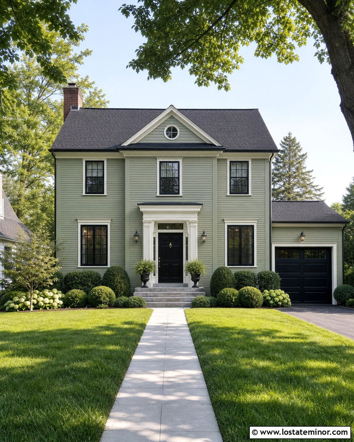 Sage Green House With Black Door And Gables - 30 Sage Green House Design With Gables Ideas