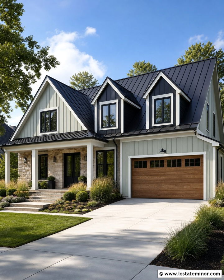 Sage Green House With Black Dormers - 30 Sage Green House Design With Dormers Ideas