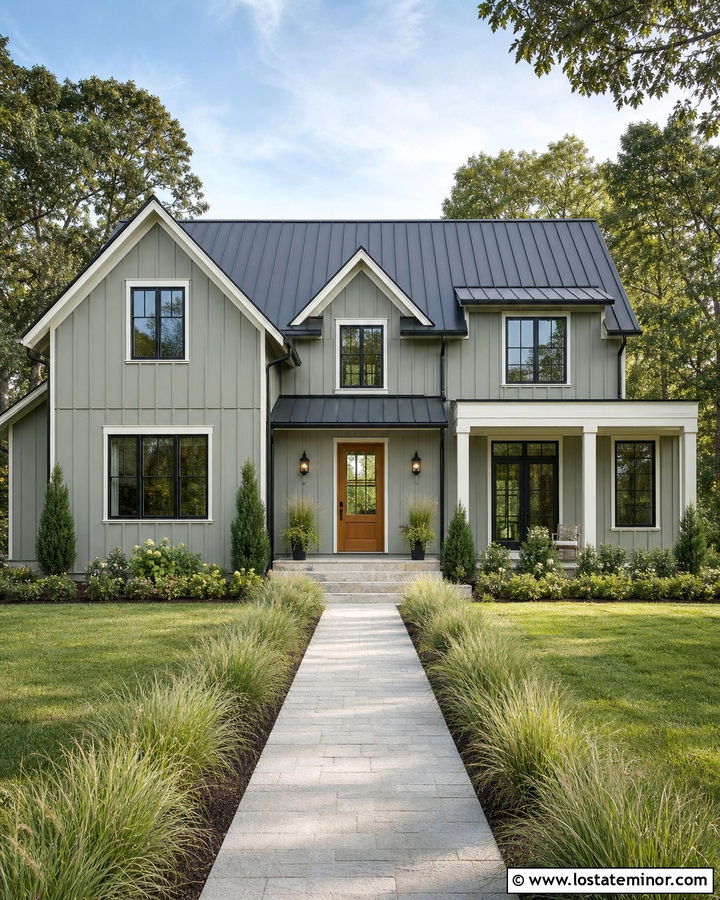 Sage Green House With Black Entry Awning - 30 Sage Green House Design With Awning Ideas