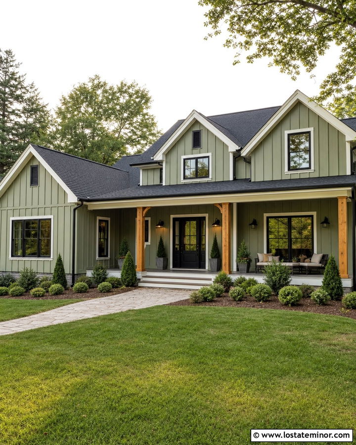 Sage Green House With Black Front Door - 30 Sage Green House Design With Entry Door Ideas