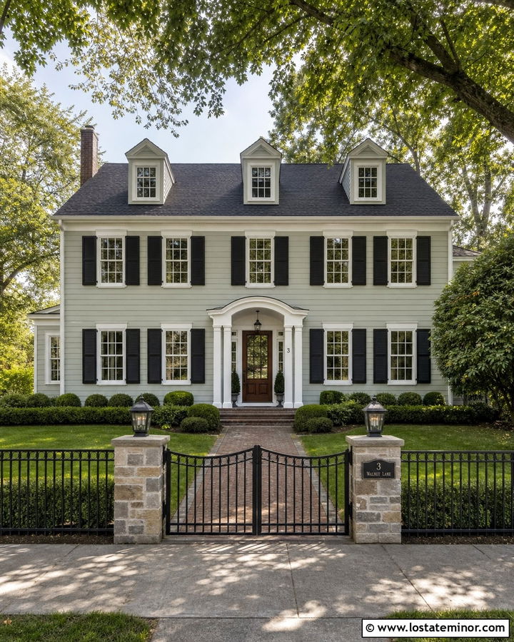 Sage Green House With Black Metal Fence - 30 Sage Green House Design With Fence Ideas