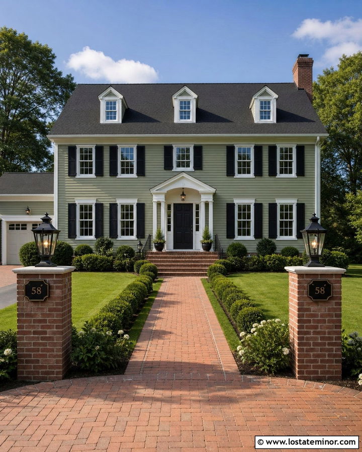 Sage Green House With Black Post Lanterns - 30 Sage Green House Design With Light Fixtures Ideas