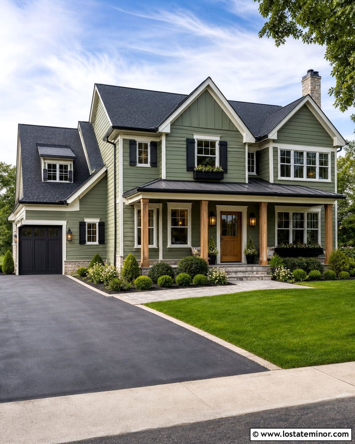 Sage Green House With Black Window Boxes - 30 Sage Green House Design With Window Boxes Ideas