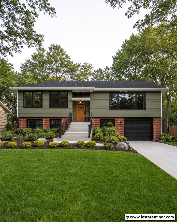 Sage Green House With Black Window Frames And Brick - 30 Sage Green House Design With Window Frames Ideas