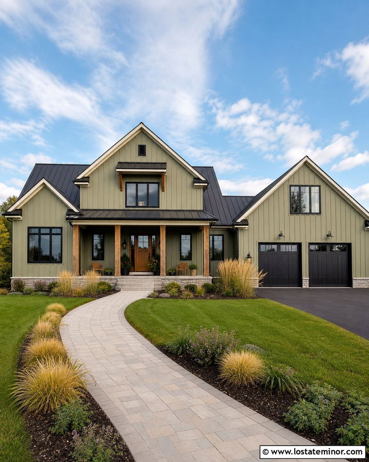 Sage Green House With Black Window Frames - 30 Sage Green House Design With Window Frames Ideas