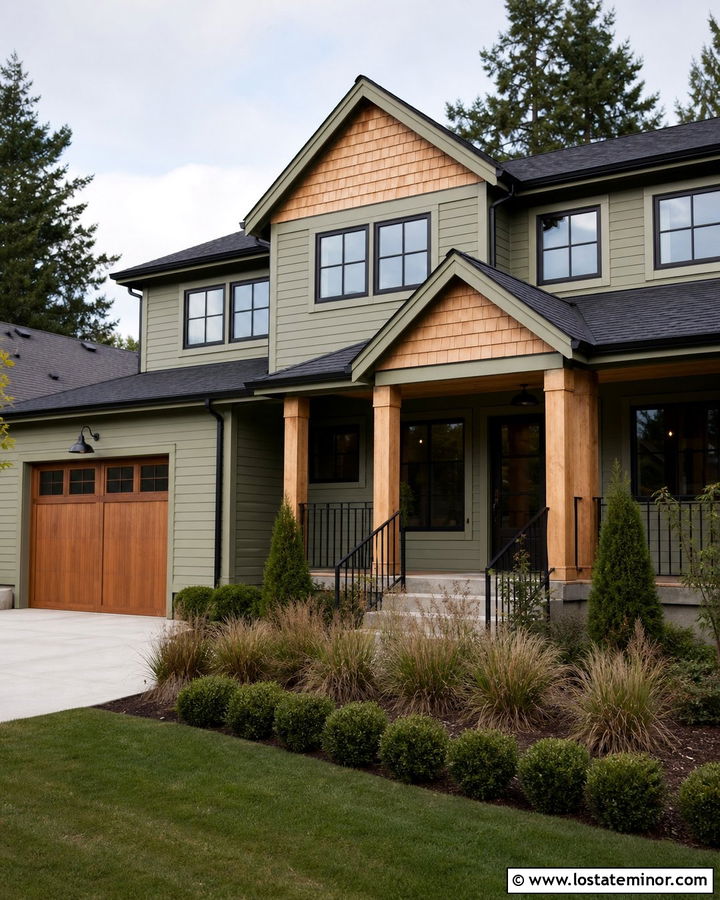 Sage Green House With Black Windows And Cedar Shake Gables - 30 Sage Green House Design With Cedar Shake Ideas