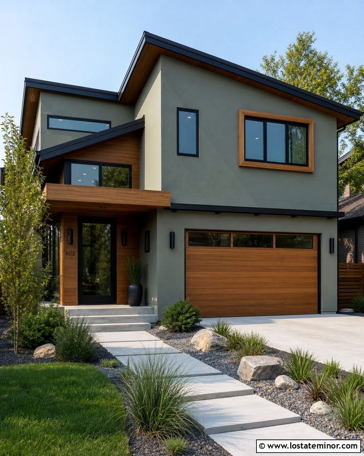 Sage Green House With Black Windows And Wood Trim - 30 Sage Green House Design With Trim Ideas