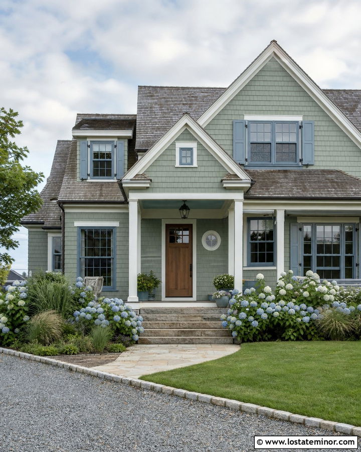 Sage Green House With Blue Gray Window Frames - 30 Sage Green House Design With Window Frames Ideas