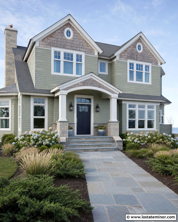 Sage Green House With Bluestone Steps - 30 Sage Green House Design With Steps Ideas