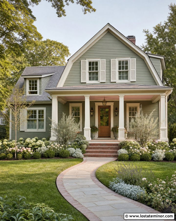 Sage Green House With Blush Porch Ceiling - 30 Sage Green House Design With Porch Ceiling Ideas