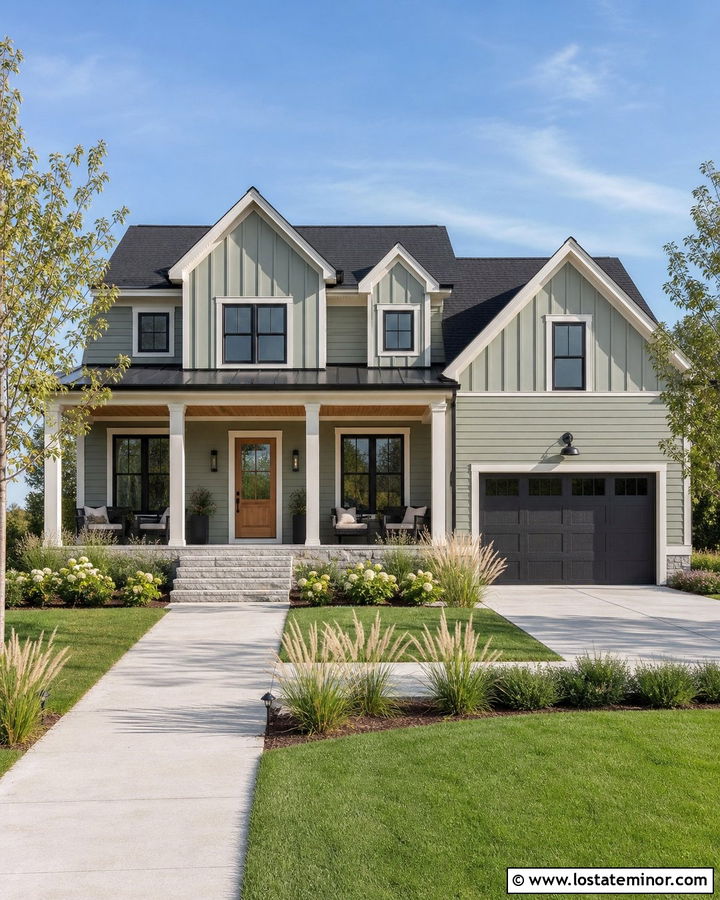 Sage Green House With Board And Batten Dormers - 30 Sage Green House Design With Dormers Ideas