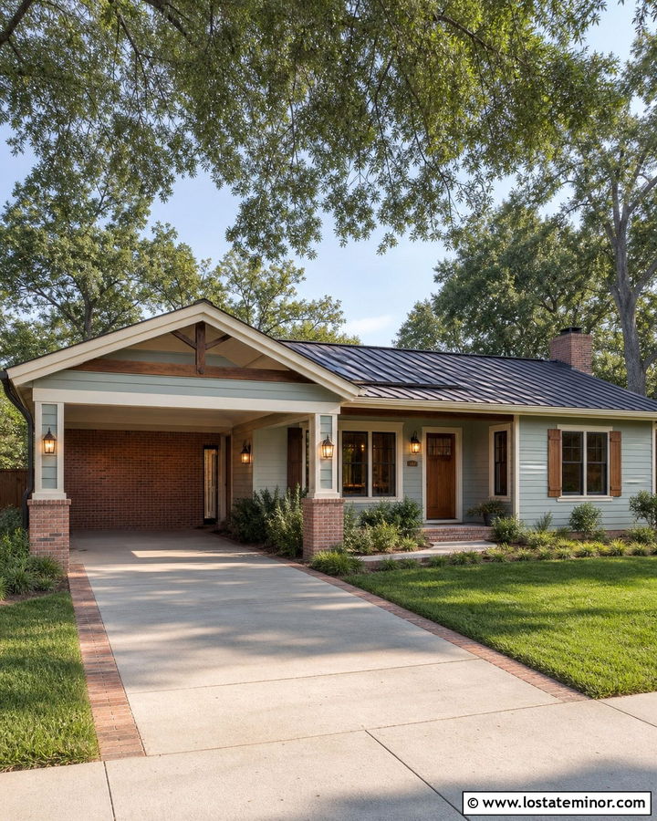 Sage Green House With Brick Accent Carport - 30 Sage Green House Design With Carport Ideas