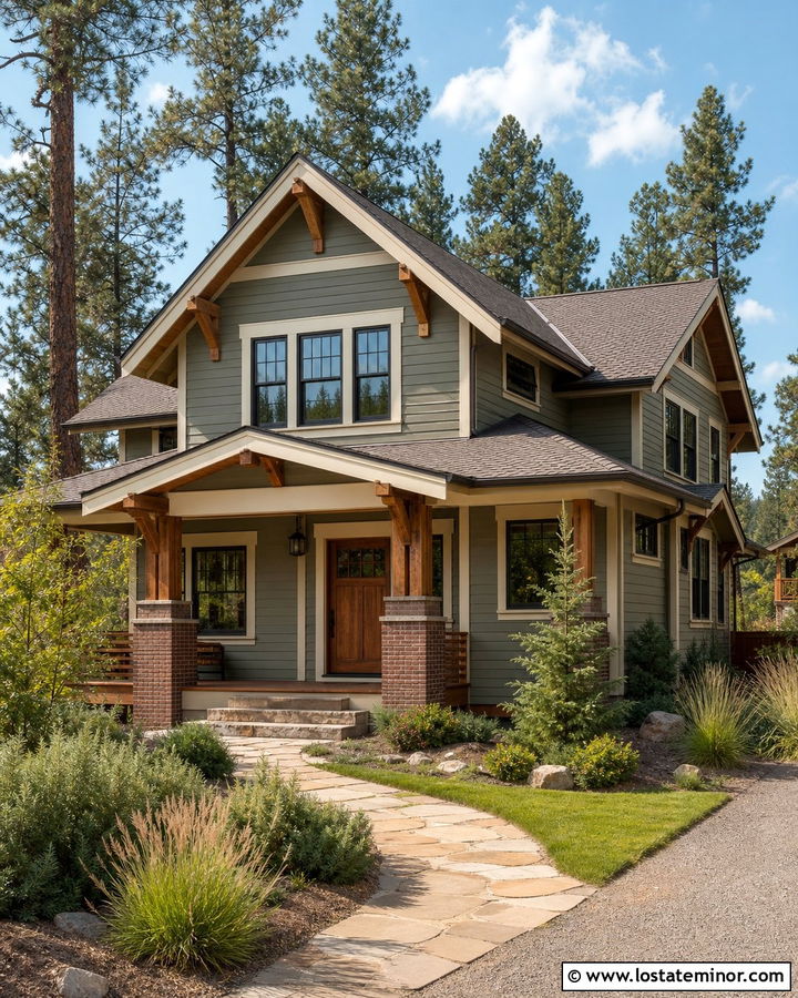Sage Green House With Brick And Cedar - 30 Sage Green House Design With Brick Accents Ideas
