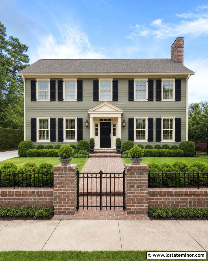 Sage Green House With Brick And Iron Fence - 30 Sage Green House Design With Fence Ideas