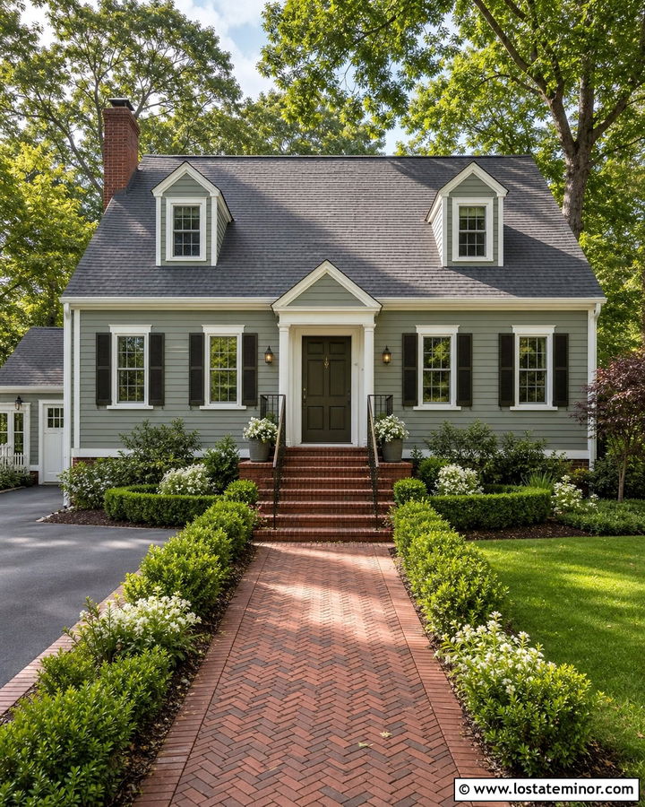 Sage Green House With Brick Front Steps - 30 Sage Green House Design With Brick Accents Ideas