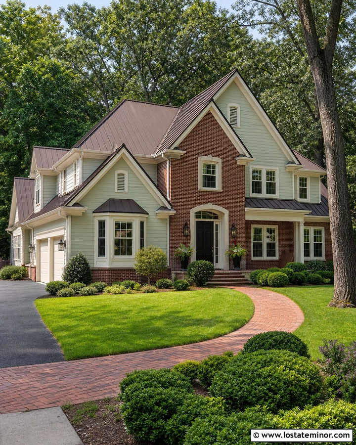 Sage Green House With Brick Gables - 30 Sage Green House Design With Gables Ideas