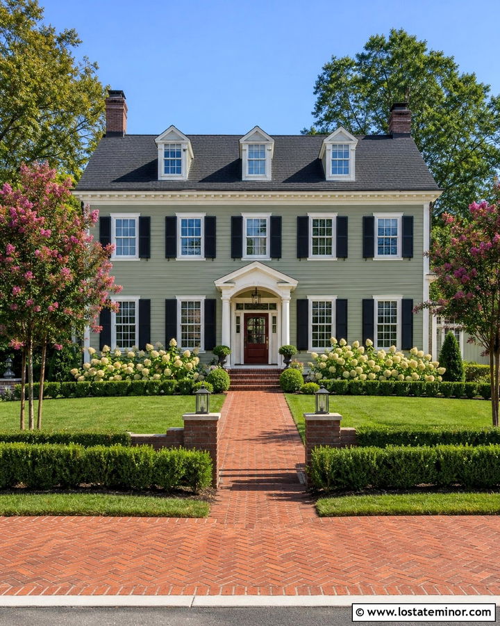 Sage Green House With Brick Paver Driveway - 30 Sage Green House Design With Driveway Ideas
